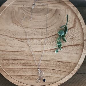 Silver Pendant Necklace with Black Stone